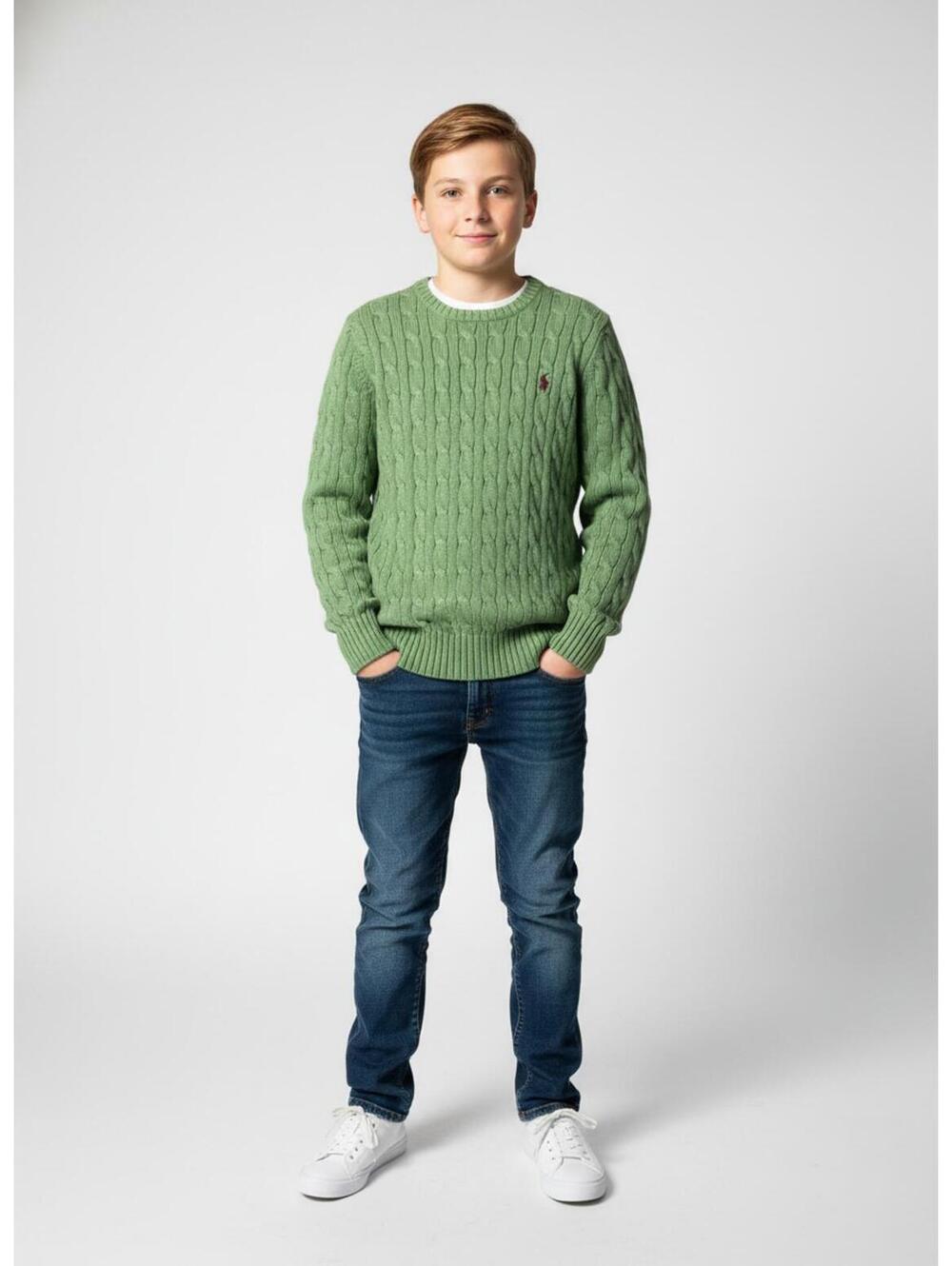 Polo Ralph Lauren Boys Green Cable Knit Sweater M (10-12)